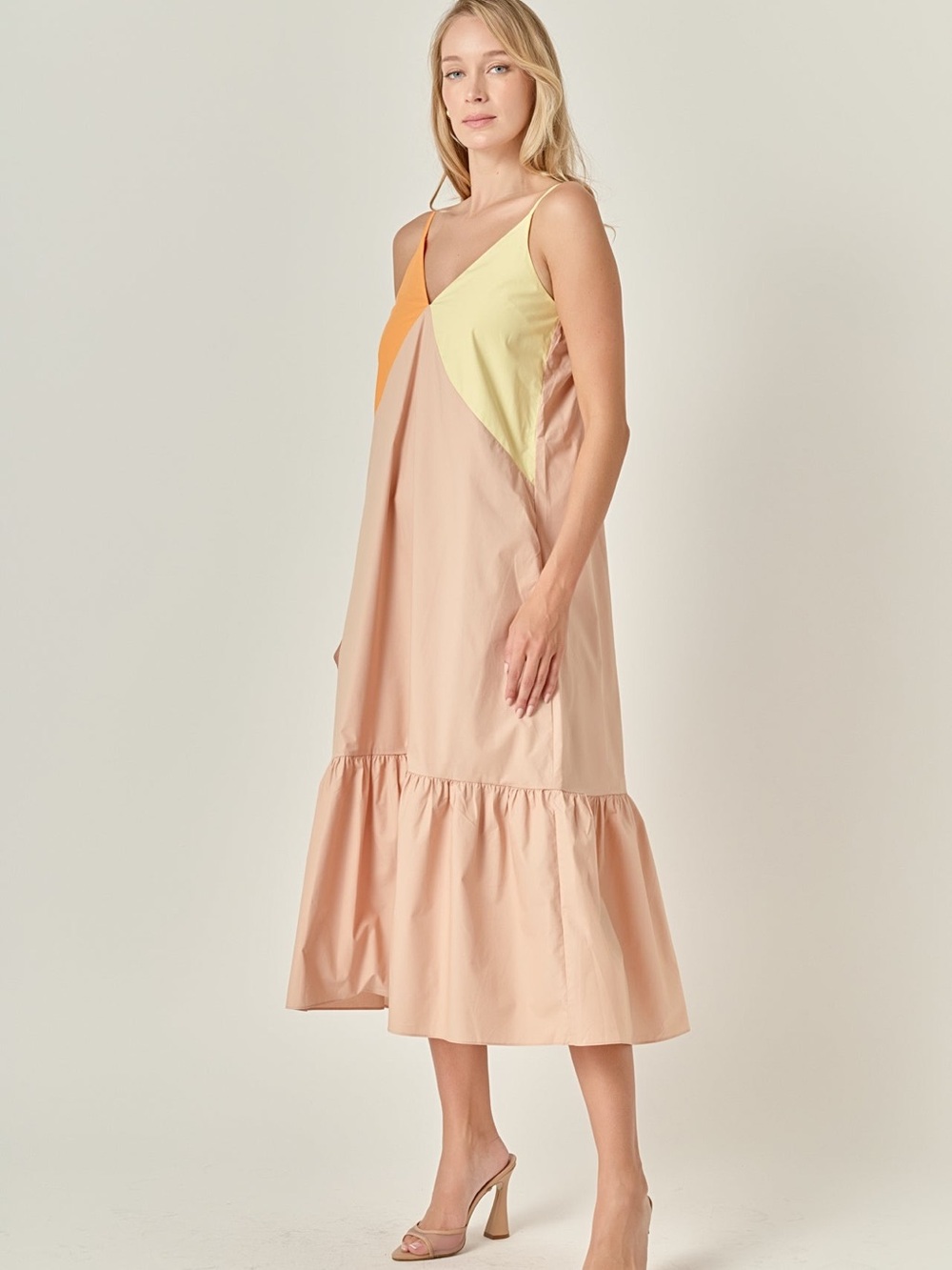 English Factory Colorblock Orange Multi Spaghetti-Strap Maxi Dress Size Medium - Picture 3 of 12